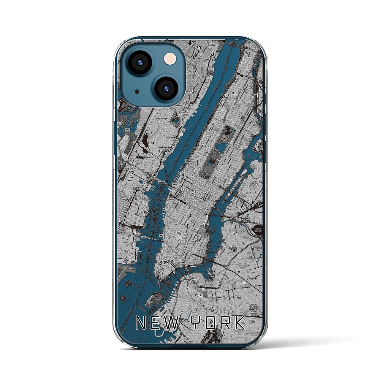 【ニューヨーク】地図柄iPhoneケース（クリアタイプ・モノトーン）iPhone 13 用