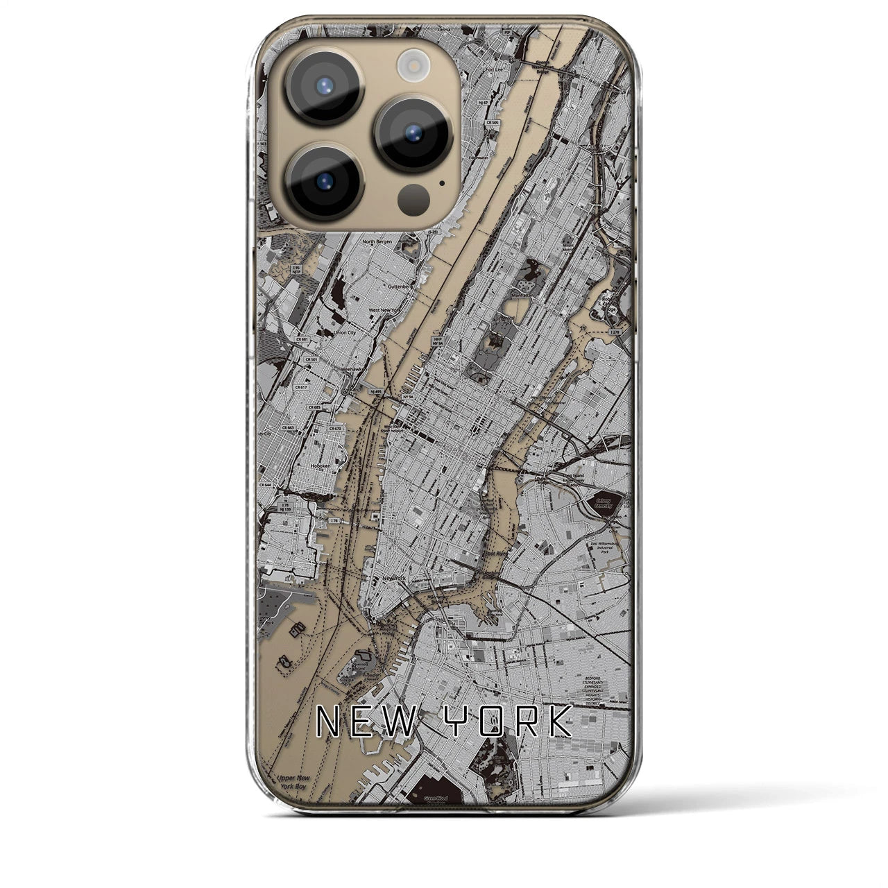 【ニューヨーク】地図柄iPhoneケース（クリアタイプ・モノトーン）iPhone 14 Pro Max 用