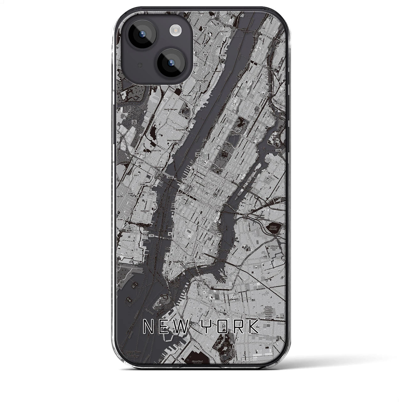 【ニューヨーク】地図柄iPhoneケース（クリアタイプ・モノトーン）iPhone 14 Plus 用