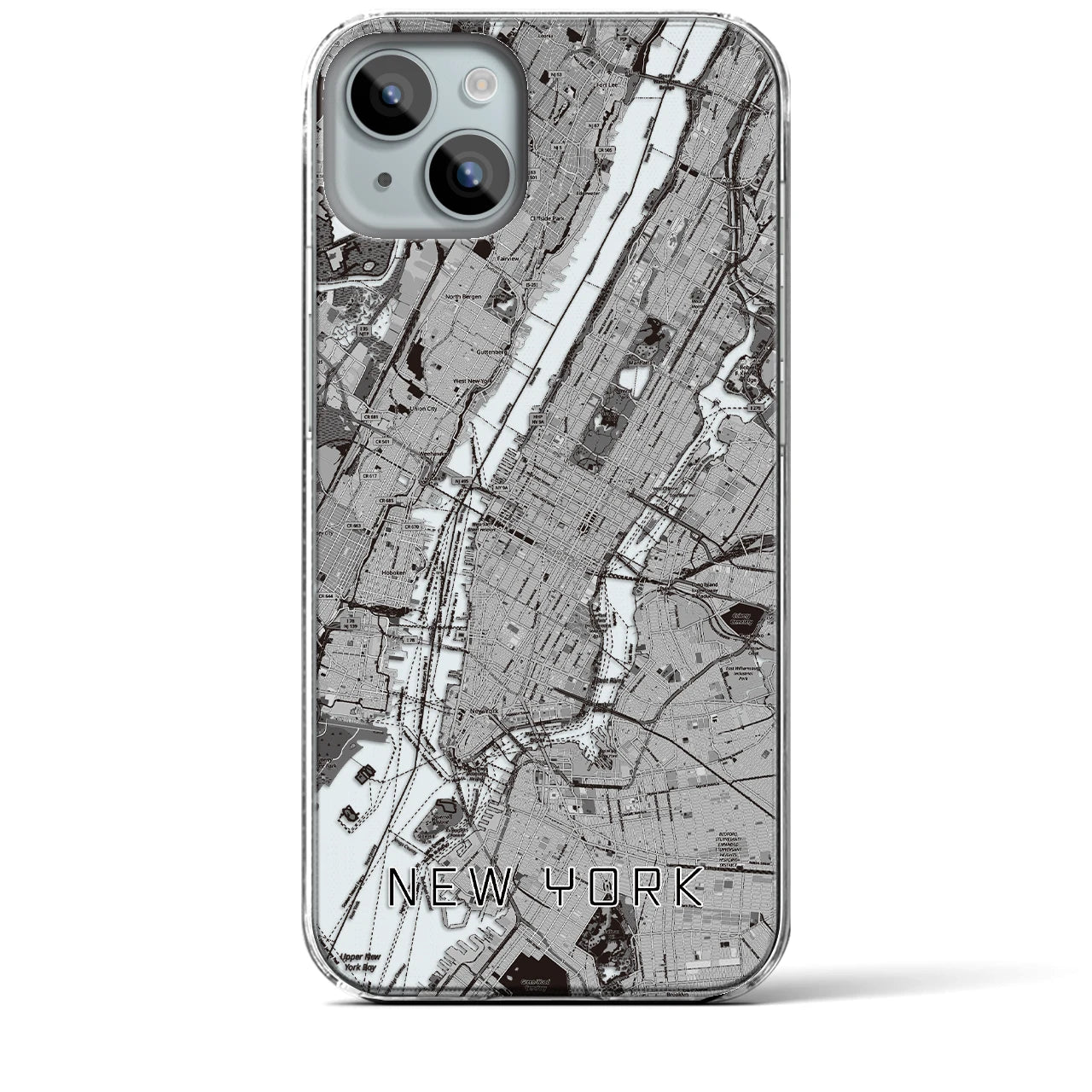 【ニューヨーク】地図柄iPhoneケース（クリアタイプ・モノトーン）iPhone 15 Plus 用