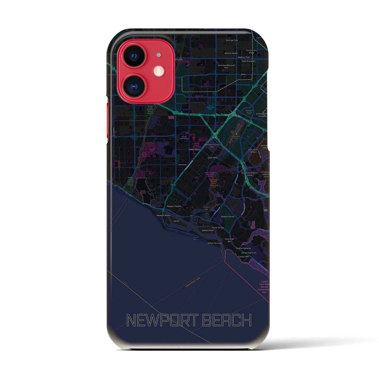 【ニューポートビーチ】地図柄iPhoneケース（バックカバータイプ・ブラック）iPhone 11 用