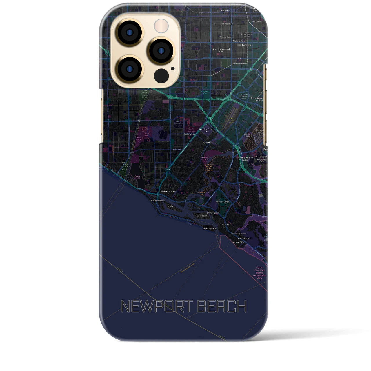 【ニューポートビーチ】地図柄iPhoneケース（バックカバータイプ・ブラック）iPhone 12 Pro Max 用