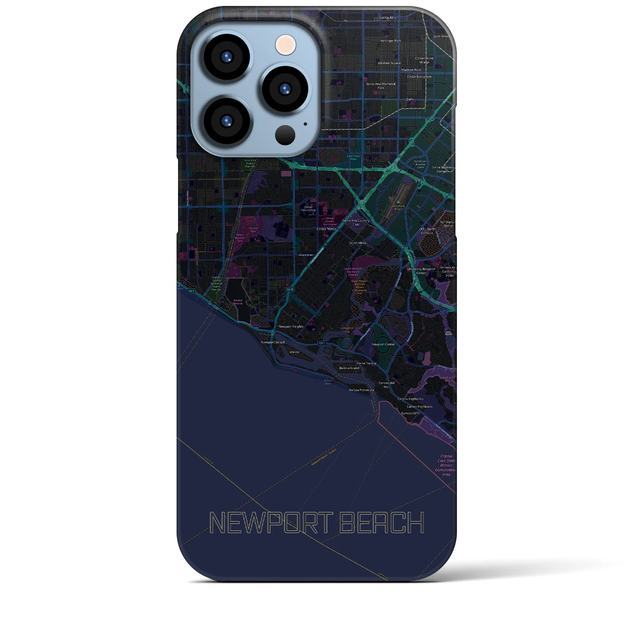 【ニューポートビーチ】地図柄iPhoneケース（バックカバータイプ・ブラック）iPhone 13 Pro Max 用