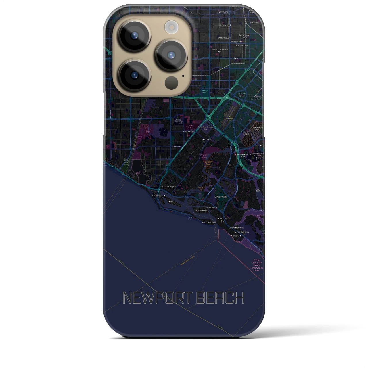 【ニューポートビーチ】地図柄iPhoneケース（バックカバータイプ・ブラック）iPhone 14 Pro Max 用