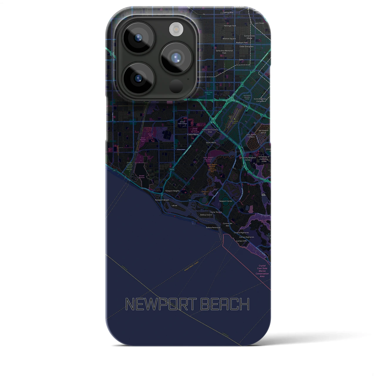 【ニューポートビーチ】地図柄iPhoneケース（バックカバータイプ・ブラック）iPhone 15 Pro Max 用