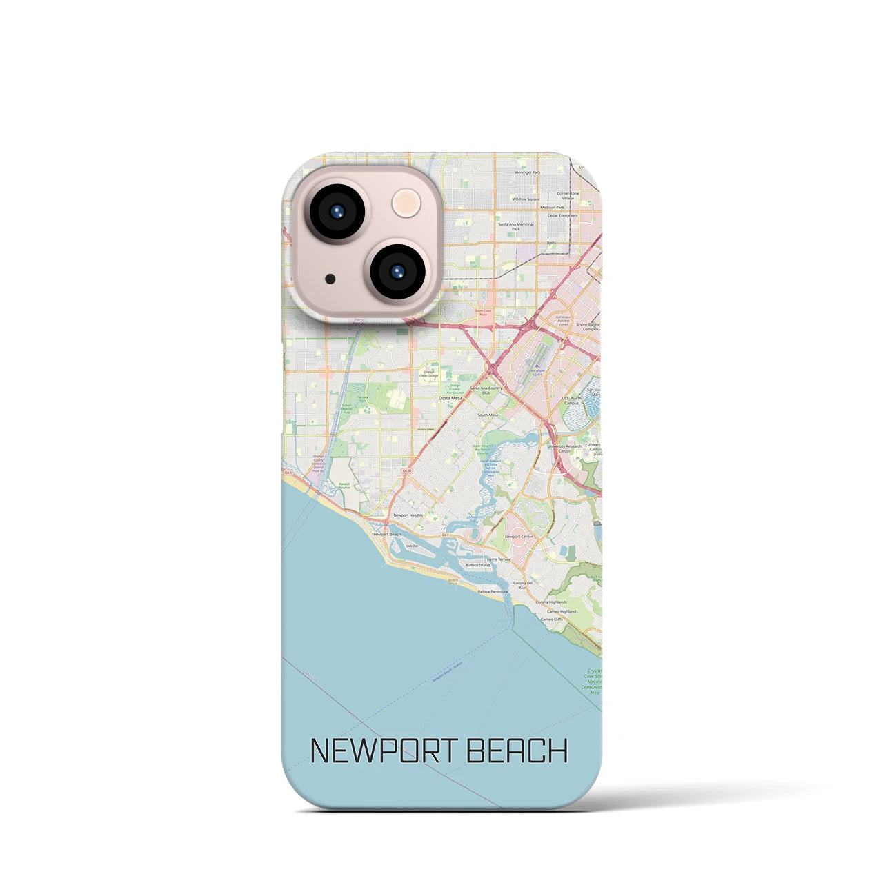 【ニューポートビーチ】地図柄iPhoneケース（バックカバータイプ・ナチュラル）iPhone 13 mini 用