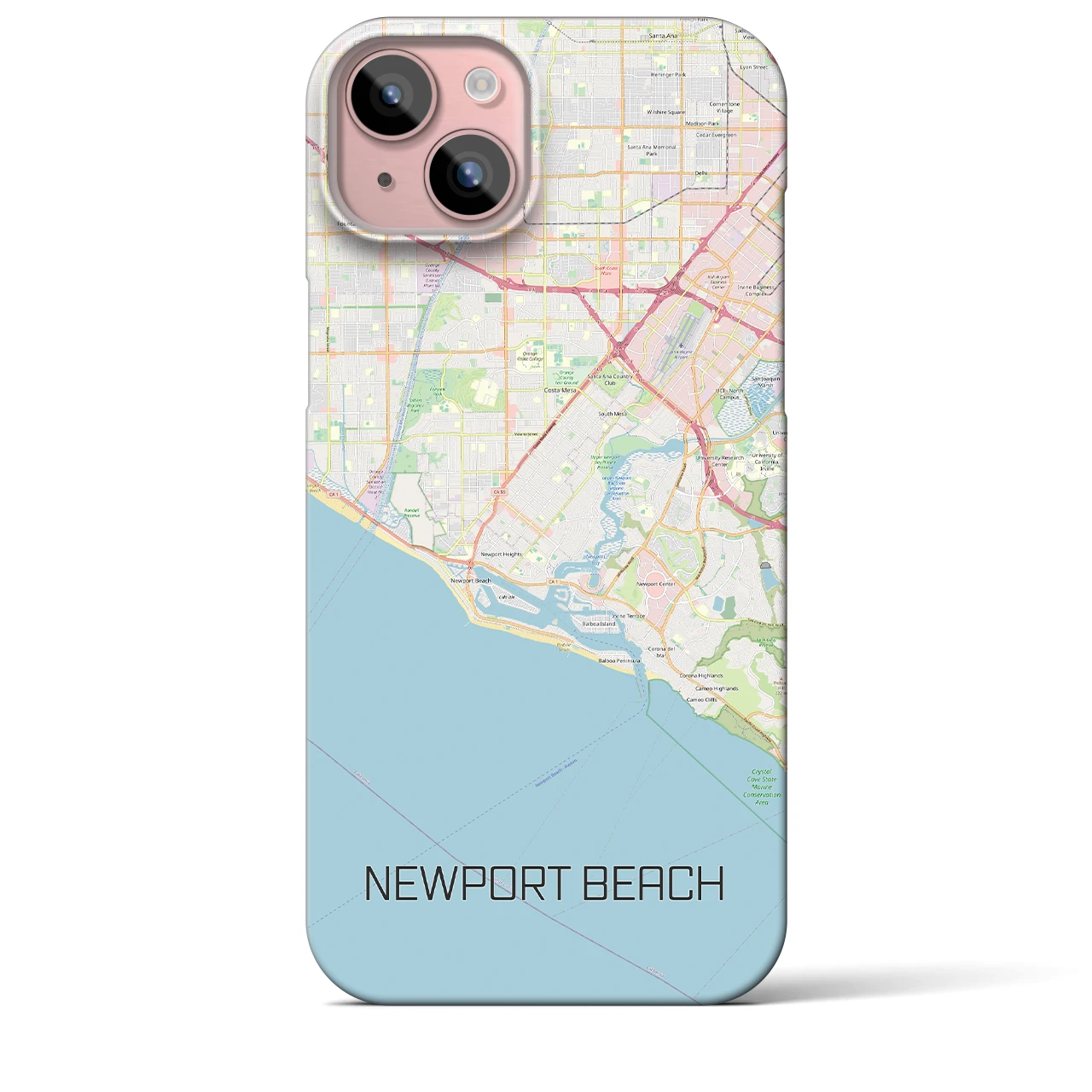 【ニューポートビーチ】地図柄iPhoneケース（バックカバータイプ・ナチュラル）iPhone 15 Plus 用