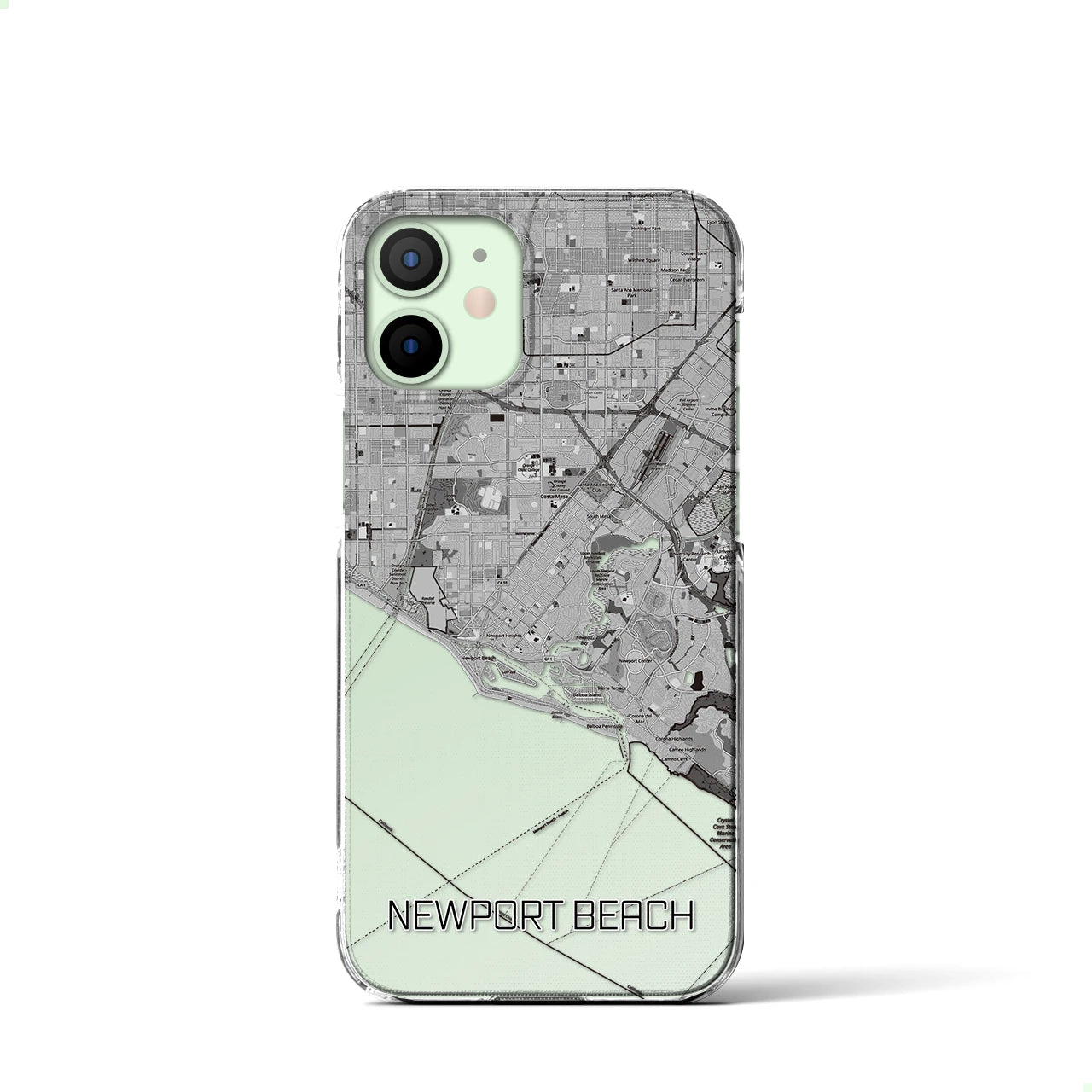 【ニューポートビーチ】地図柄iPhoneケース（クリアタイプ・モノトーン）iPhone 12 mini 用