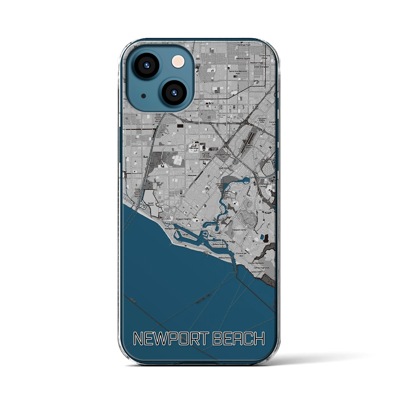 【ニューポートビーチ】地図柄iPhoneケース（クリアタイプ・モノトーン）iPhone 13 用