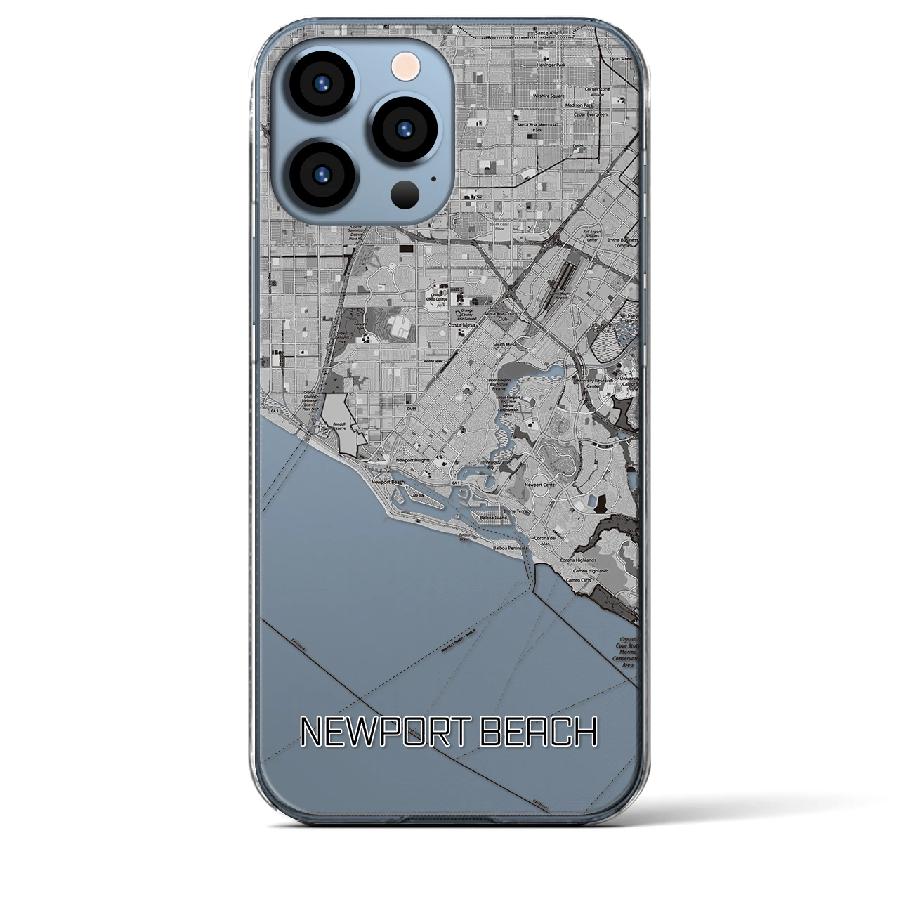 【ニューポートビーチ】地図柄iPhoneケース（クリアタイプ・モノトーン）iPhone 13 Pro Max 用