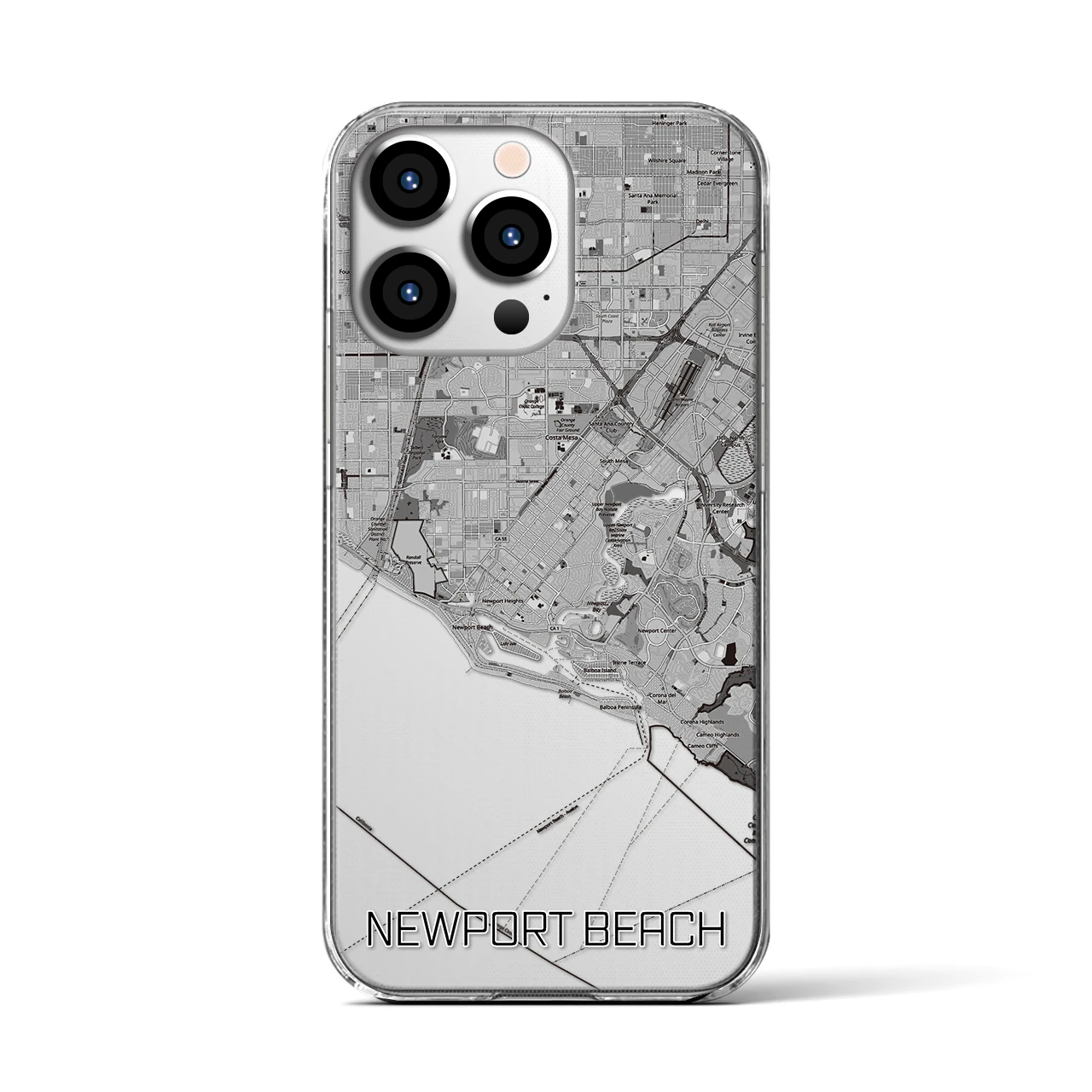【ニューポートビーチ】地図柄iPhoneケース（クリアタイプ・モノトーン）iPhone 13 Pro 用