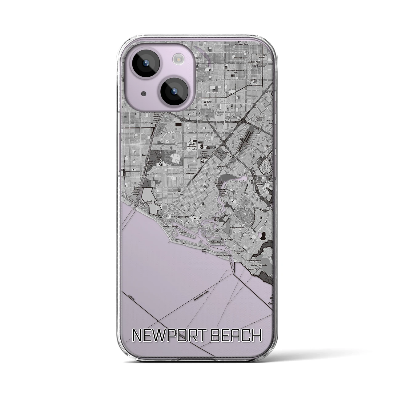 【ニューポートビーチ】地図柄iPhoneケース（クリアタイプ・モノトーン）iPhone 14 用