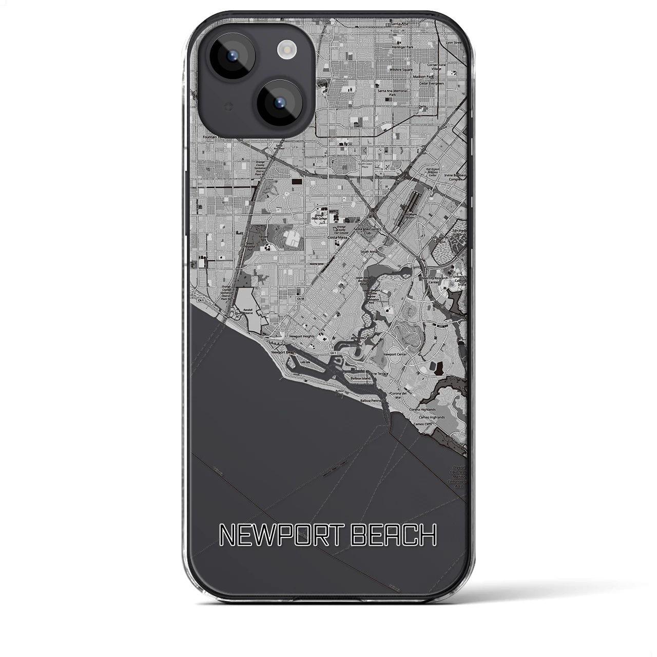 【ニューポートビーチ】地図柄iPhoneケース（クリアタイプ・モノトーン）iPhone 14 Plus 用