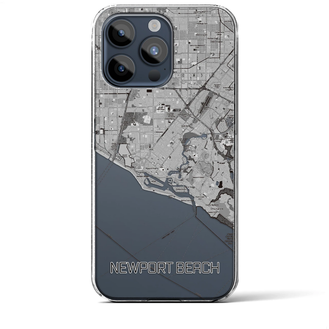 【ニューポートビーチ】地図柄iPhoneケース（クリアタイプ・モノトーン）iPhone 15 Pro Max 用