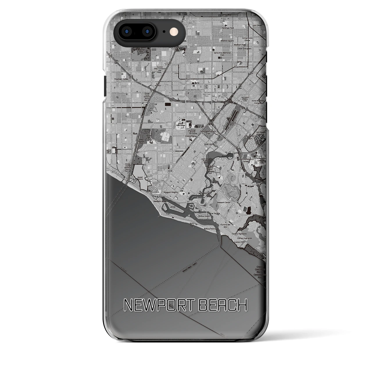 【ニューポートビーチ】地図柄iPhoneケース（クリアタイプ・モノトーン）iPhone 8Plus /7Plus / 6sPlus / 6Plus 用