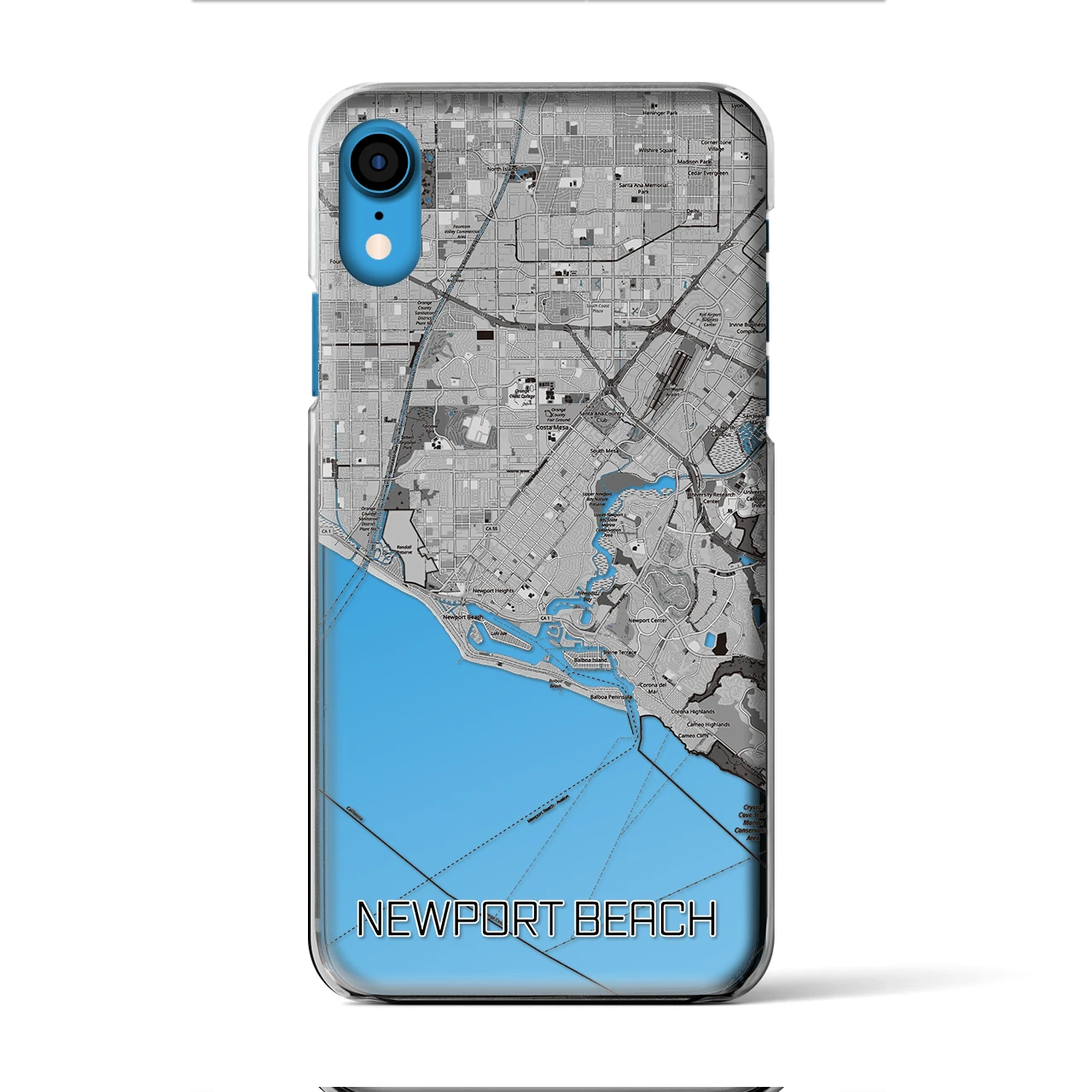 【ニューポートビーチ】地図柄iPhoneケース（クリアタイプ・モノトーン）iPhone XR 用
