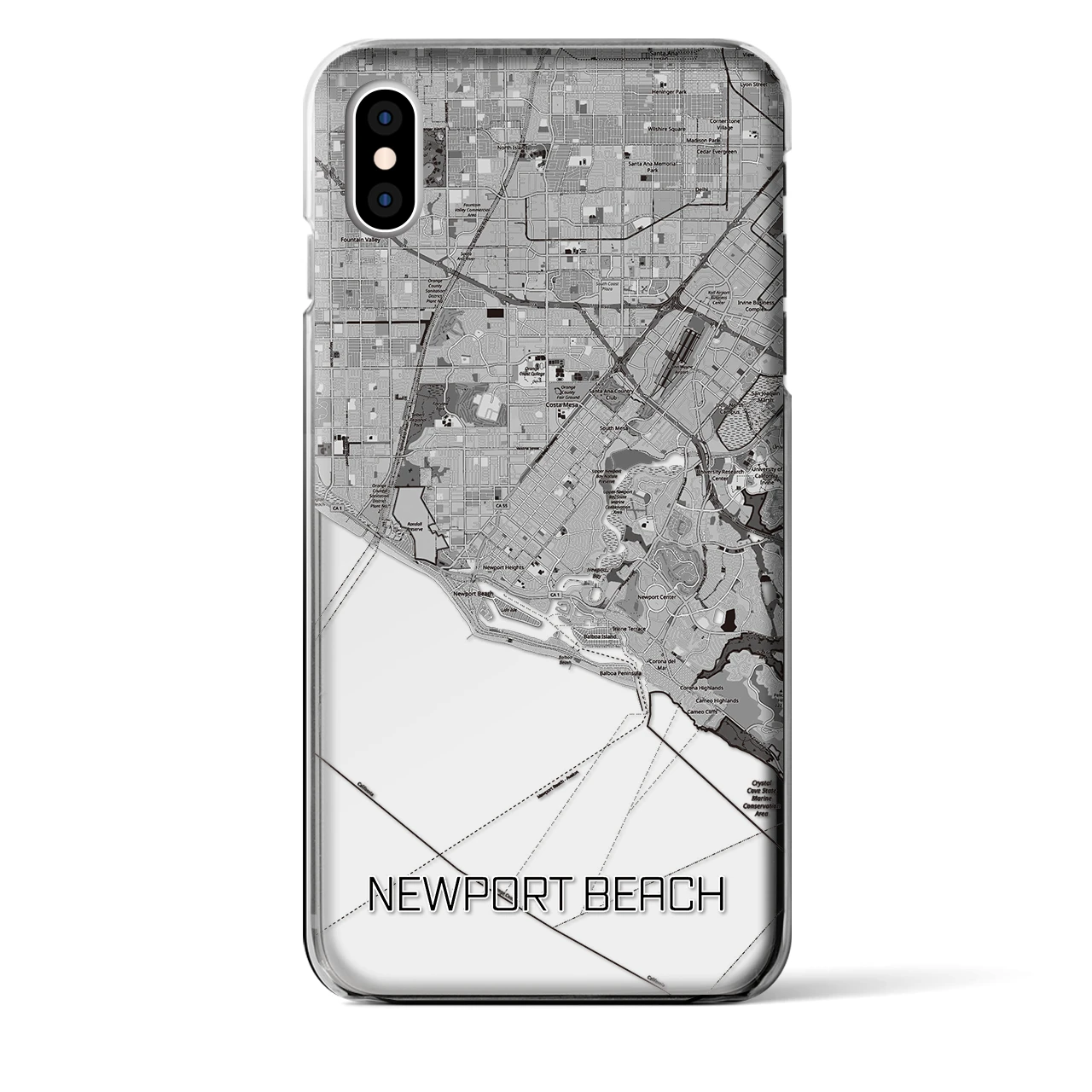 【ニューポートビーチ】地図柄iPhoneケース（クリアタイプ・モノトーン）iPhone XS Max 用