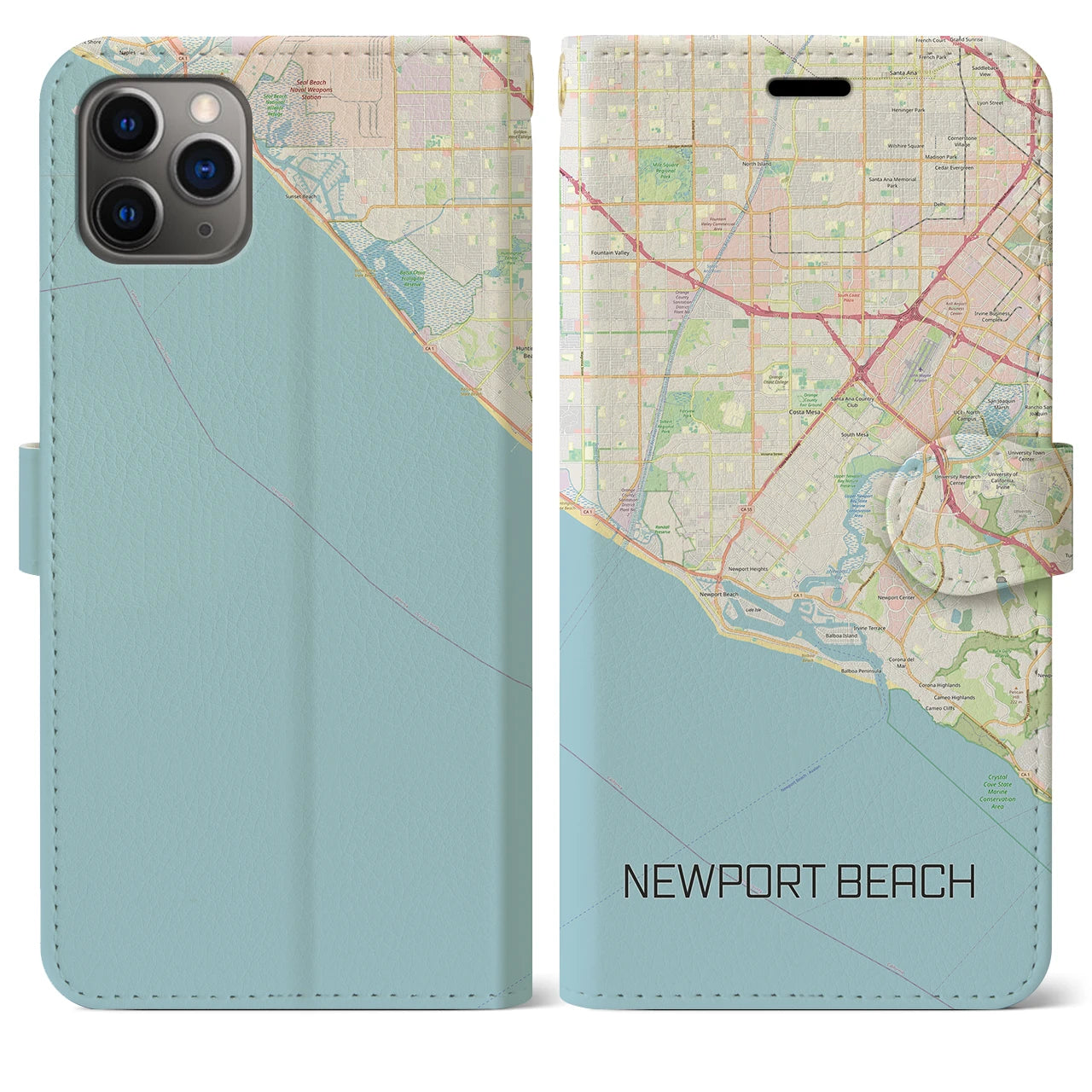【ニューポートビーチ】地図柄iPhoneケース（手帳両面タイプ・ナチュラル）iPhone 11 Pro Max 用