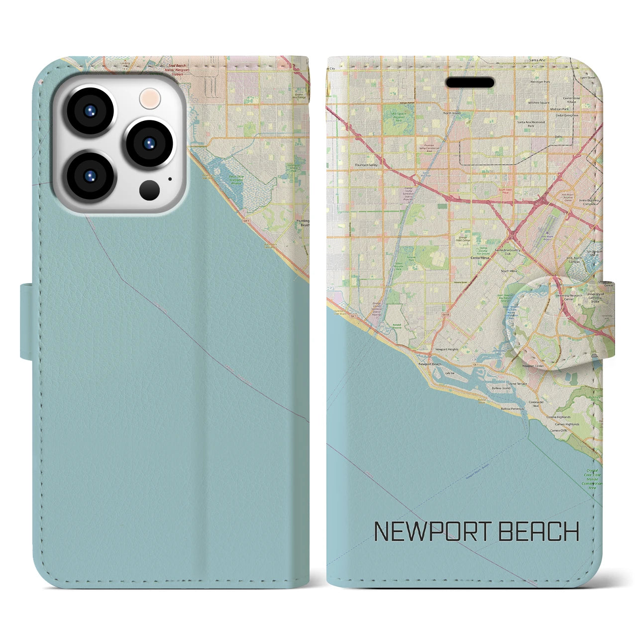 【ニューポートビーチ】地図柄iPhoneケース（手帳両面タイプ・ナチュラル）iPhone 13 Pro 用