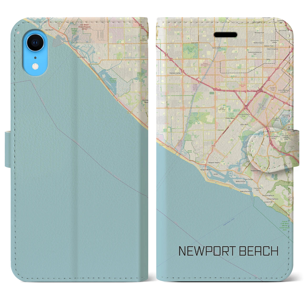 【ニューポートビーチ】地図柄iPhoneケース（手帳両面タイプ・ナチュラル）iPhone XR 用