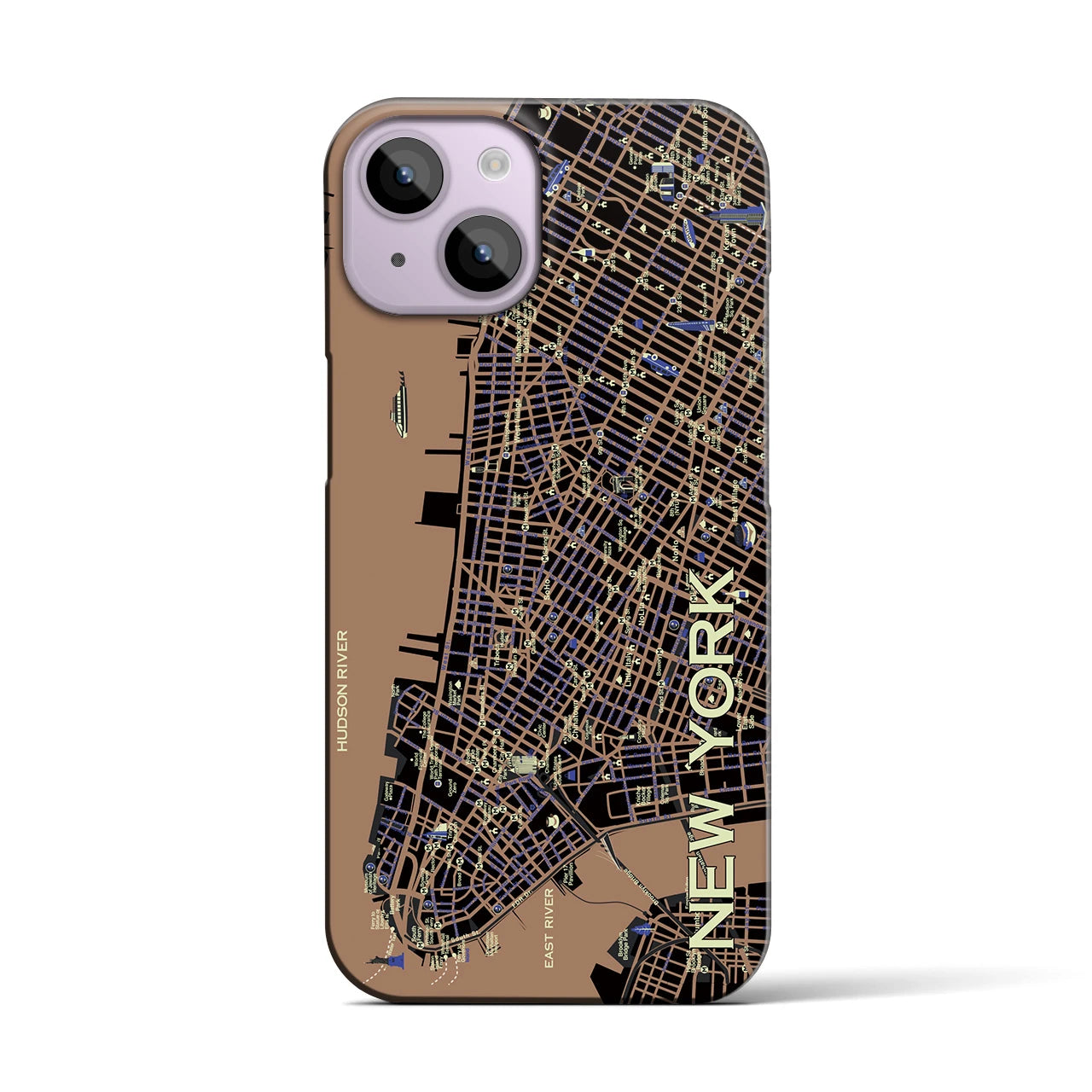 【ニューヨーク（イラスト）】地図柄iPhoneケース（バックカバータイプ・ダーク）iPhone 14 用