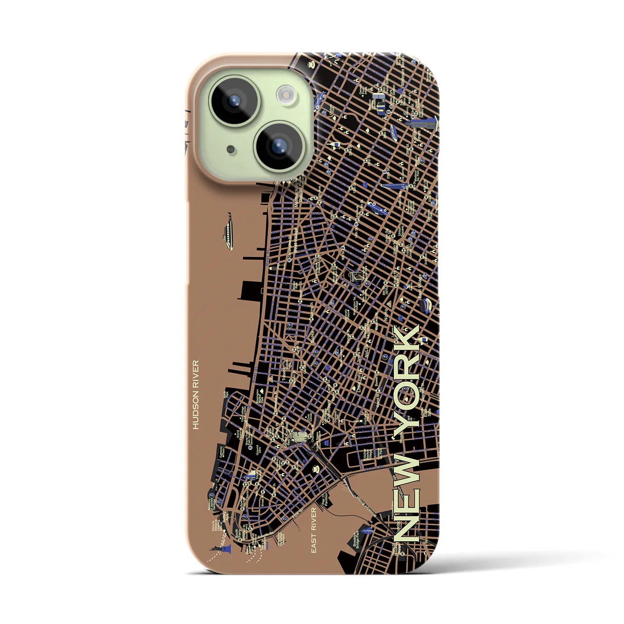 【ニューヨーク（イラスト）】地図柄iPhoneケース（バックカバータイプ・ダーク）iPhone 15 用
