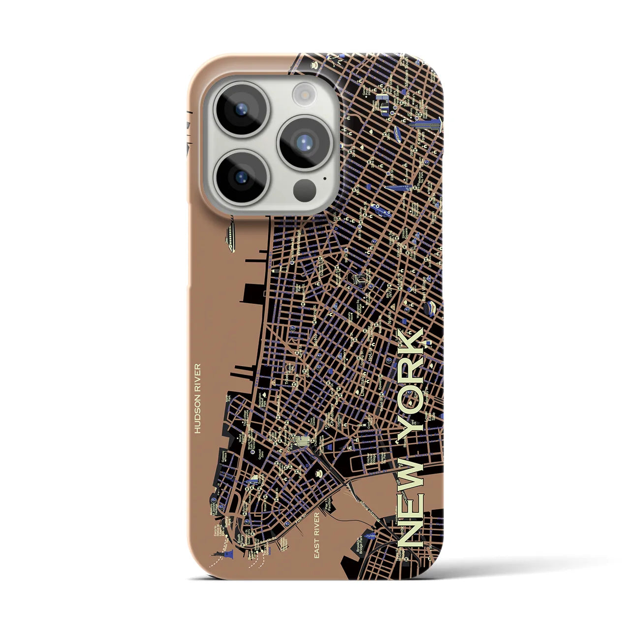 【ニューヨーク（イラスト）】地図柄iPhoneケース（バックカバータイプ・ダーク）iPhone 15 Pro 用