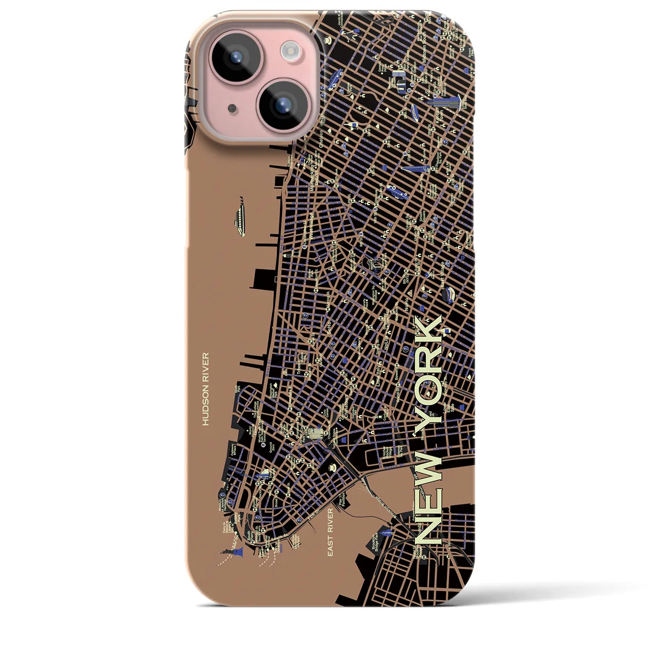 【ニューヨーク（イラスト）】地図柄iPhoneケース（バックカバータイプ・ダーク）iPhone 15 Plus 用