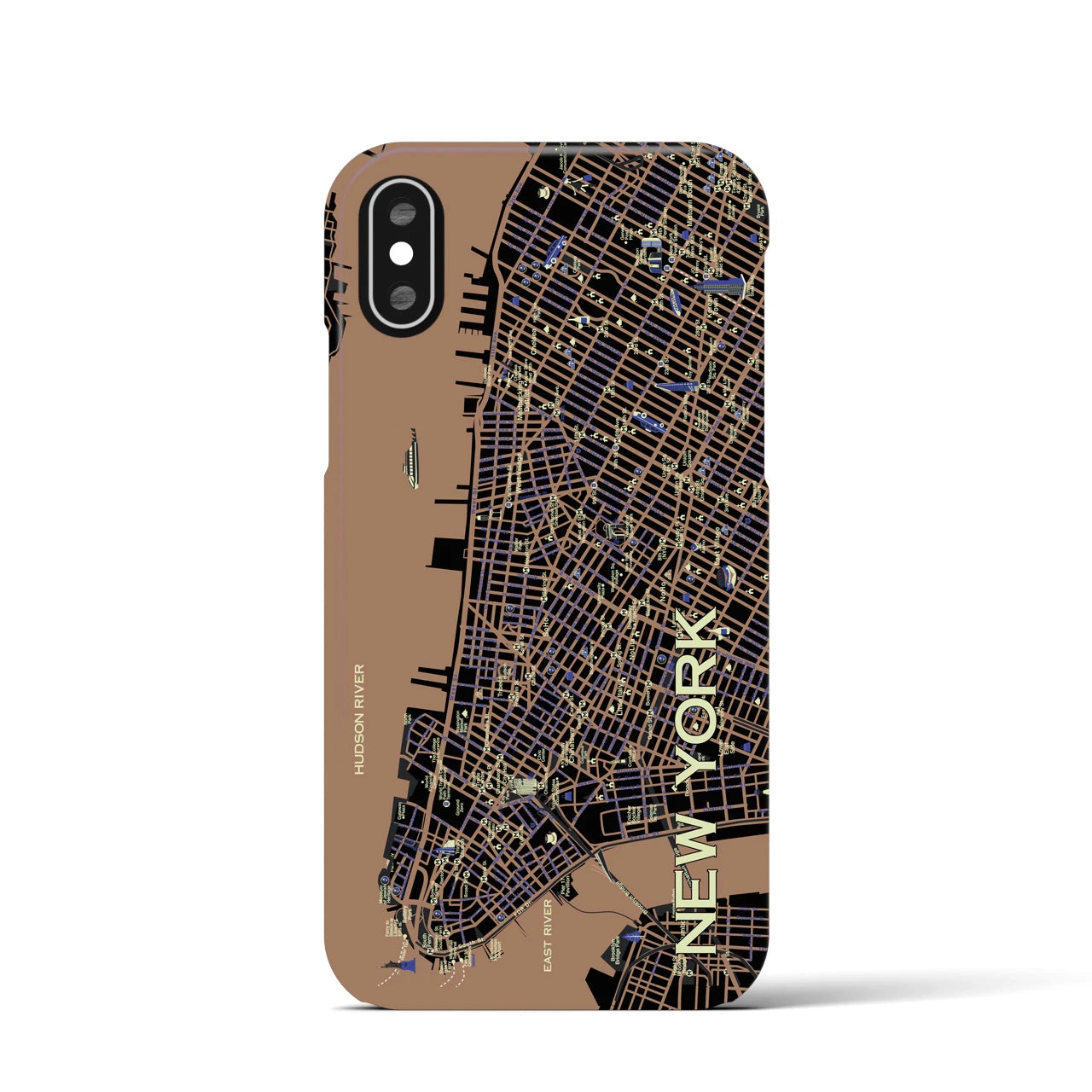 【ニューヨーク（イラスト）】地図柄iPhoneケース（バックカバータイプ・ダーク）iPhone XS / X 用