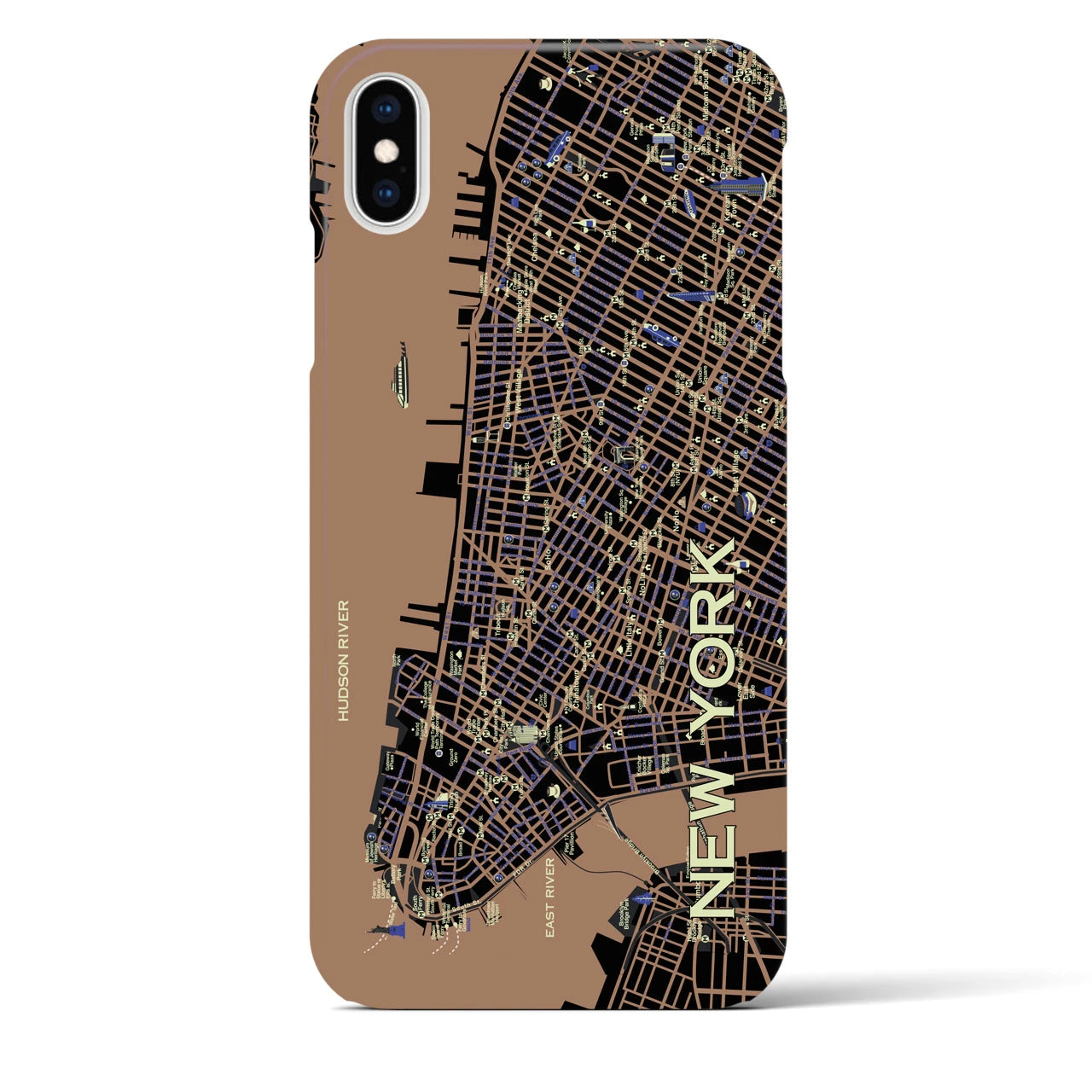 【ニューヨーク（イラスト）】地図柄iPhoneケース（バックカバータイプ・ダーク）iPhone XS Max 用