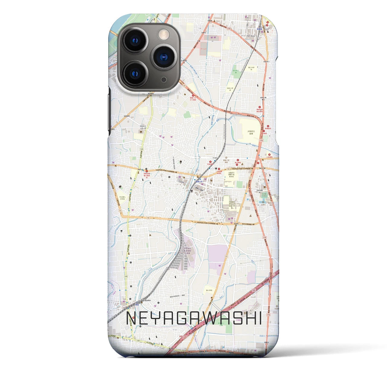 【寝屋川市】地図柄iPhoneケース（バックカバータイプ・ナチュラル）iPhone 11 Pro Max 用