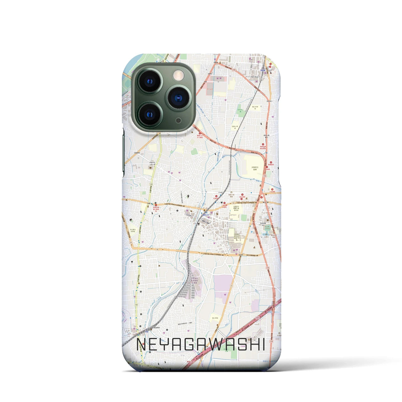 【寝屋川市】地図柄iPhoneケース（バックカバータイプ・ナチュラル）iPhone 11 Pro 用
