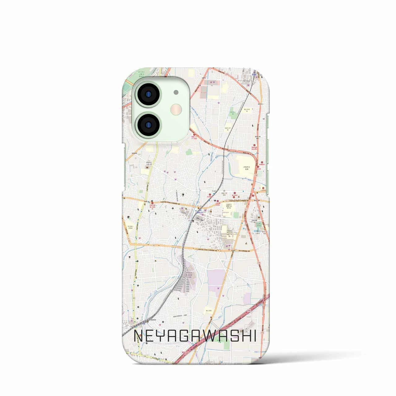 【寝屋川市】地図柄iPhoneケース（バックカバータイプ・ナチュラル）iPhone 12 mini 用