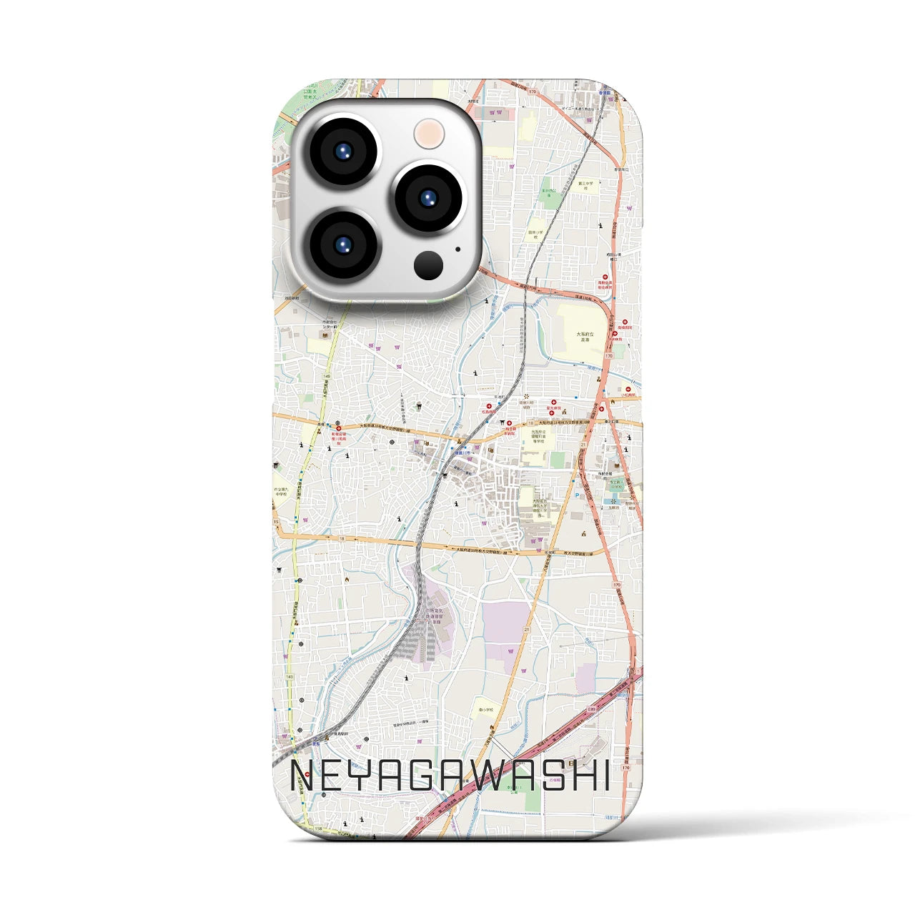 【寝屋川市】地図柄iPhoneケース（バックカバータイプ・ナチュラル）iPhone 13 Pro 用