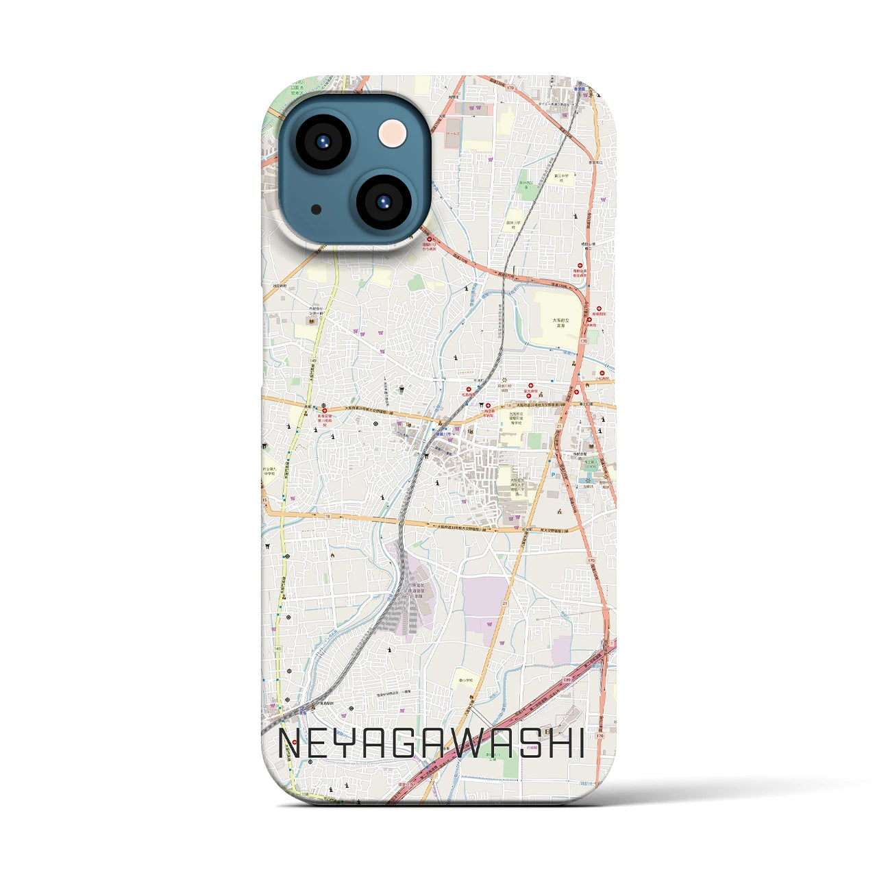 【寝屋川市】地図柄iPhoneケース（バックカバータイプ・ナチュラル）iPhone 13 用