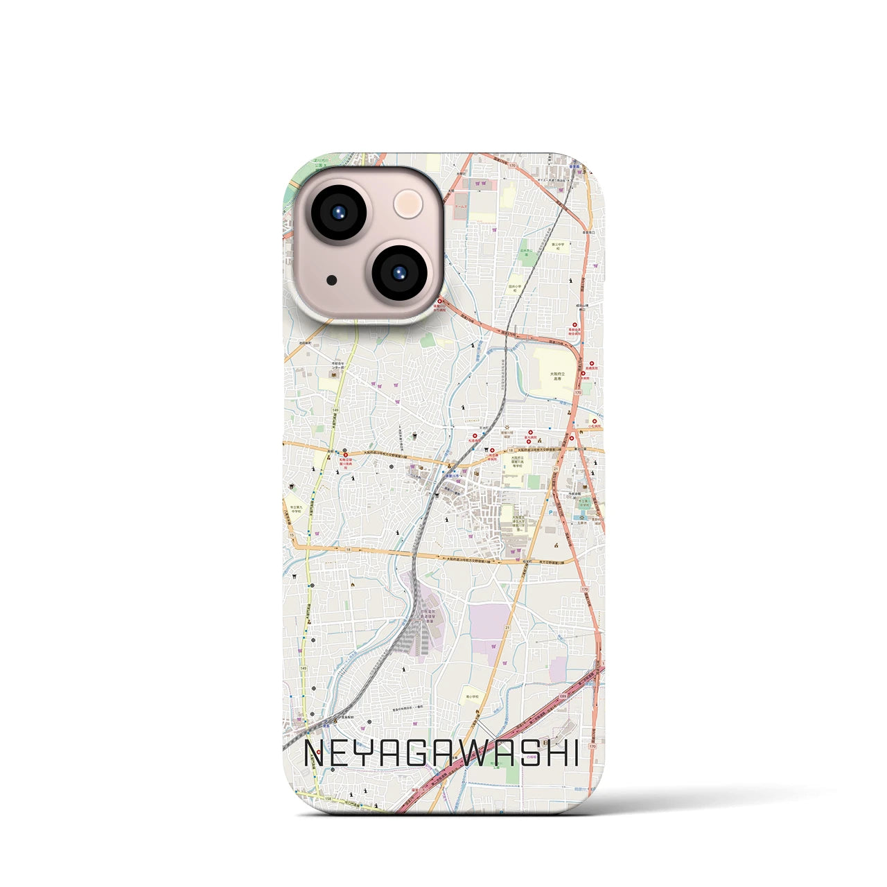 【寝屋川市】地図柄iPhoneケース（バックカバータイプ・ナチュラル）iPhone 13 mini 用