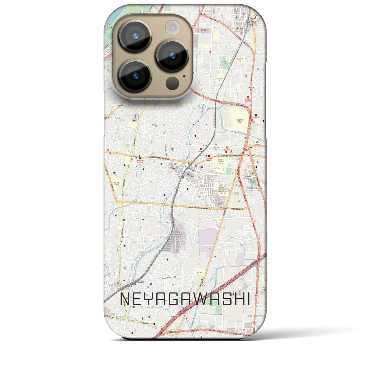 【寝屋川市】地図柄iPhoneケース（バックカバータイプ・ナチュラル）iPhone 14 Pro Max 用