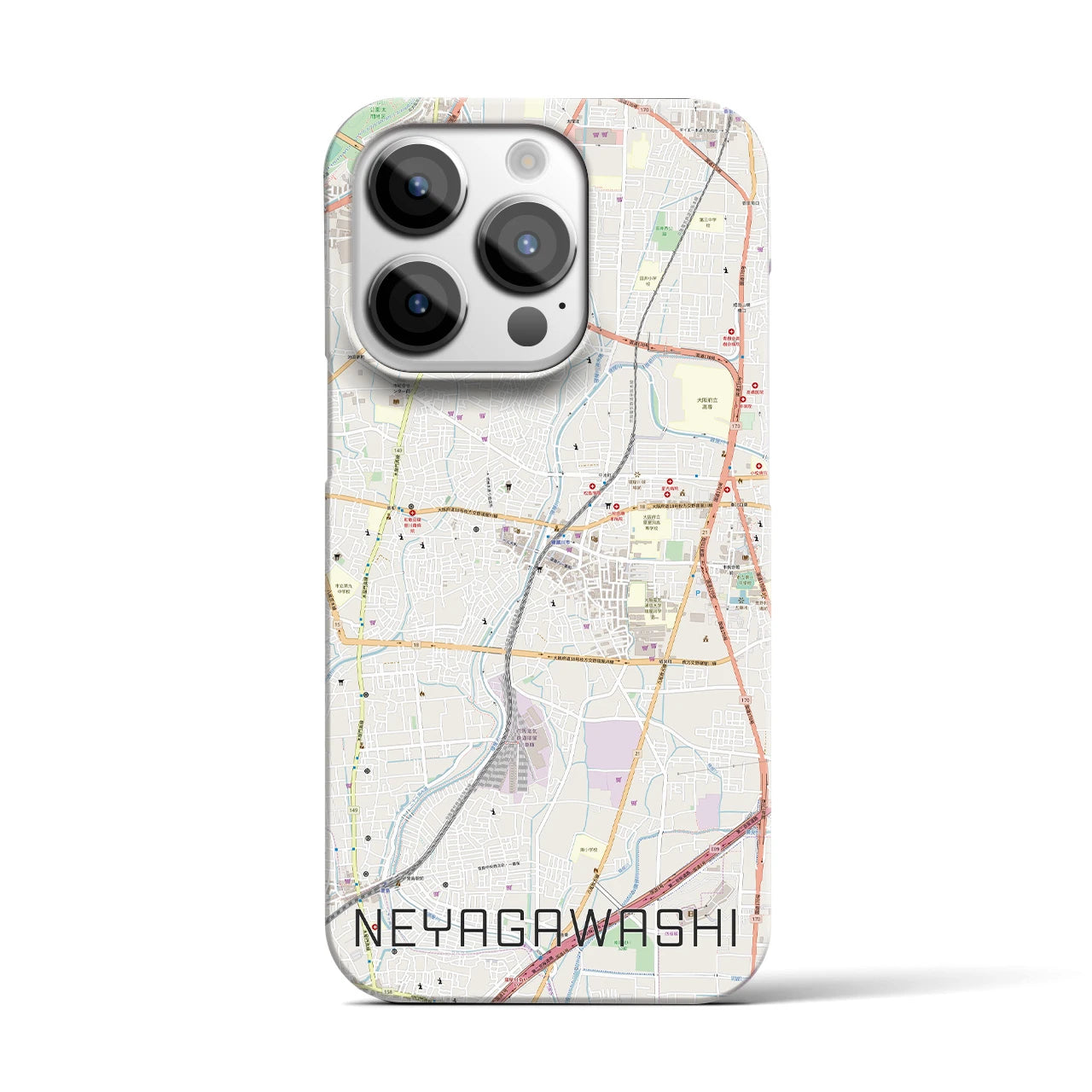 【寝屋川市】地図柄iPhoneケース（バックカバータイプ・ナチュラル）iPhone 14 Pro 用