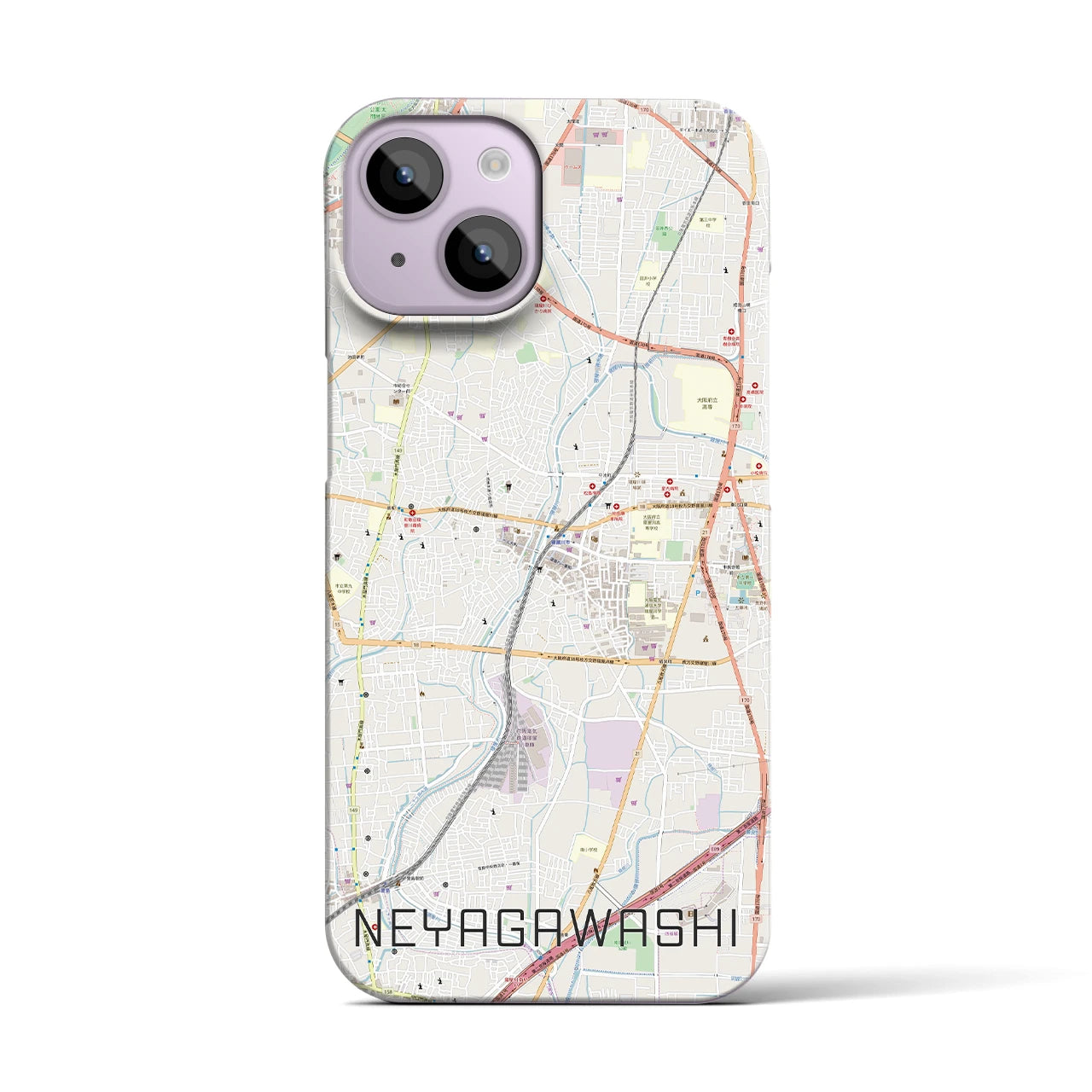 【寝屋川市】地図柄iPhoneケース（バックカバータイプ・ナチュラル）iPhone 14 用