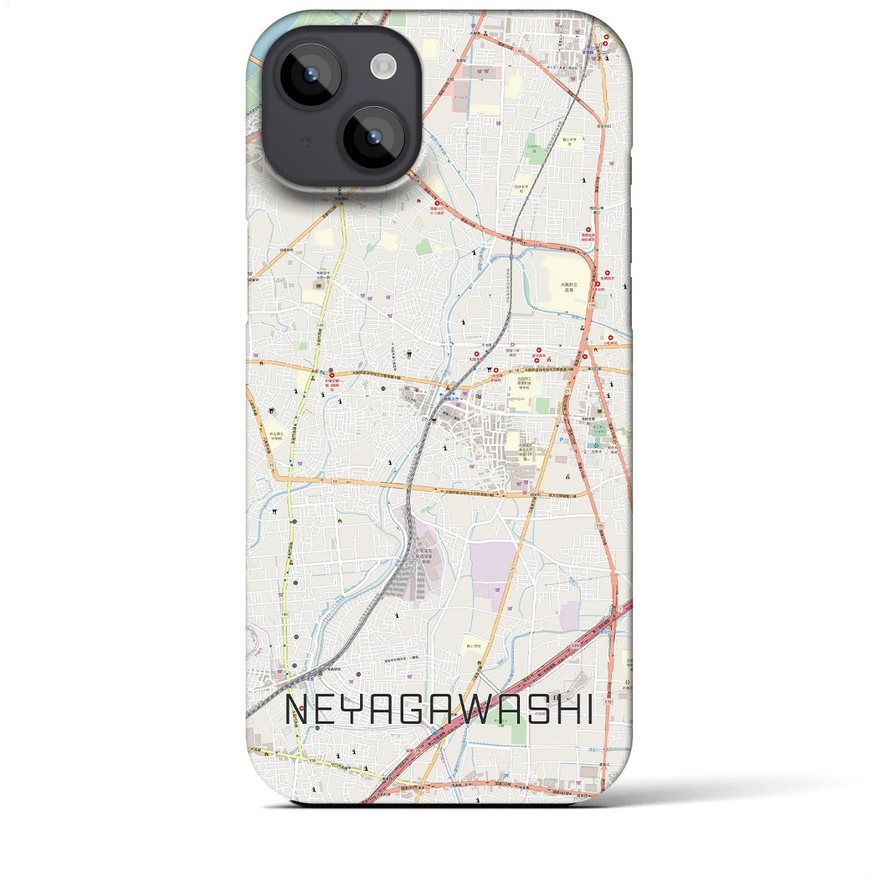【寝屋川市】地図柄iPhoneケース（バックカバータイプ・ナチュラル）iPhone 14 Plus 用
