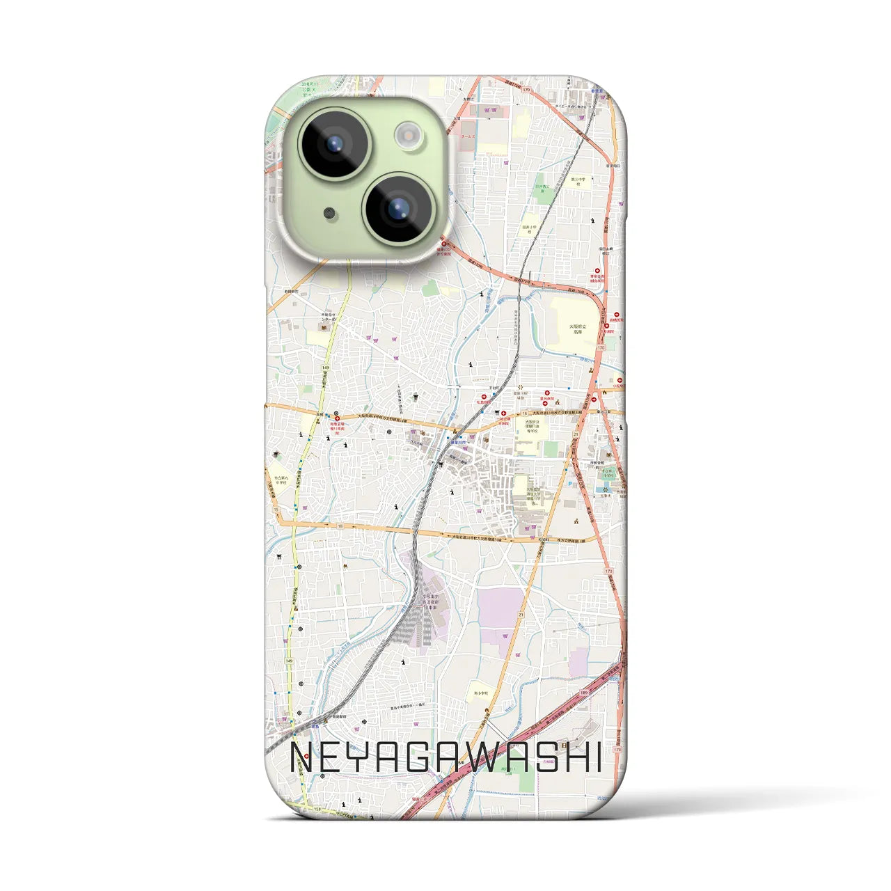【寝屋川市】地図柄iPhoneケース（バックカバータイプ・ナチュラル）iPhone 15 用