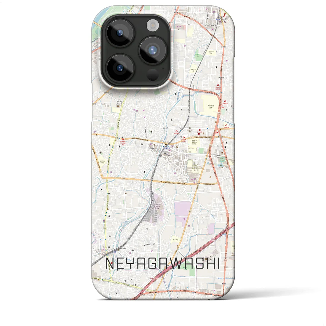 【寝屋川市】地図柄iPhoneケース（バックカバータイプ・ナチュラル）iPhone 15 Pro Max 用