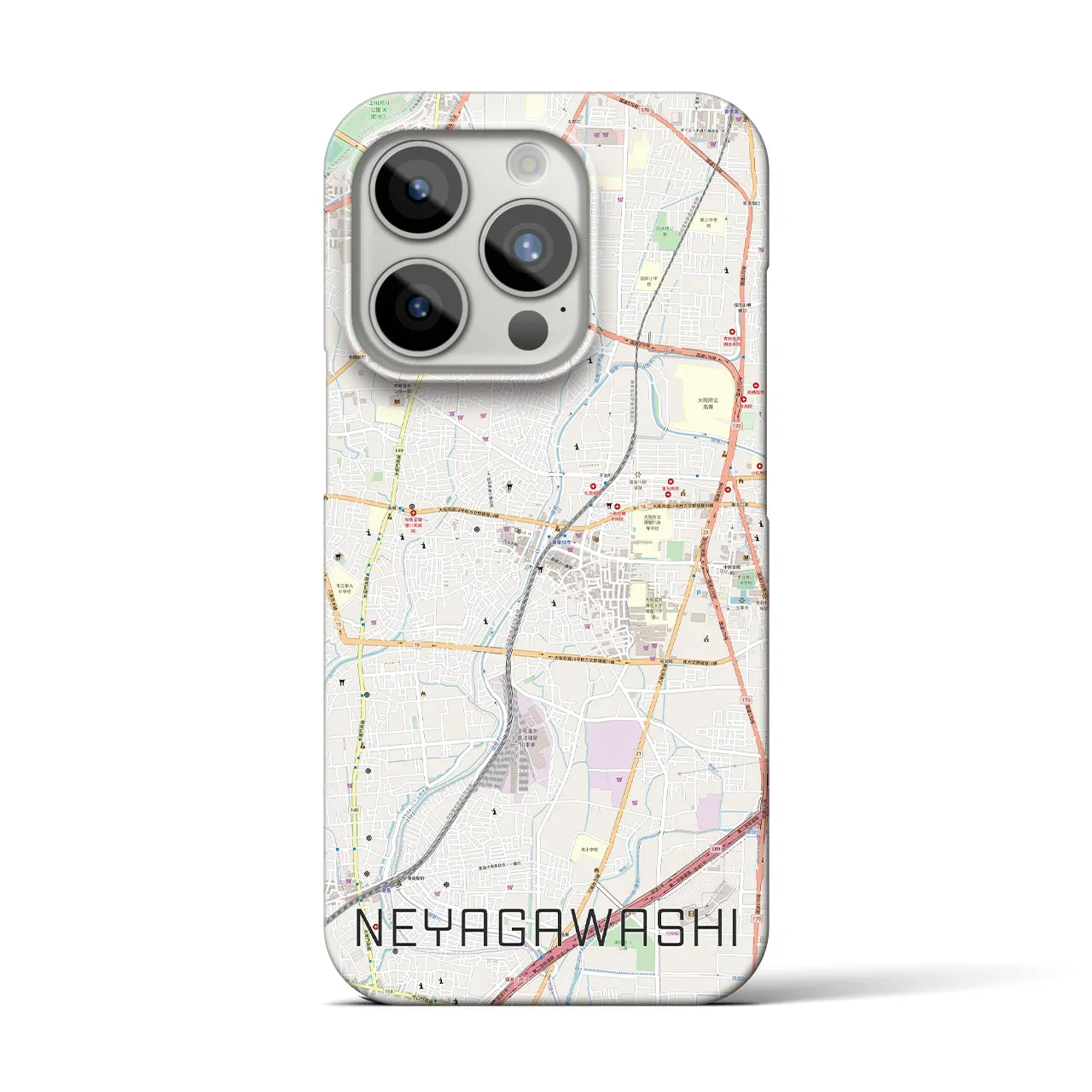 【寝屋川市】地図柄iPhoneケース（バックカバータイプ・ナチュラル）iPhone 15 Pro 用