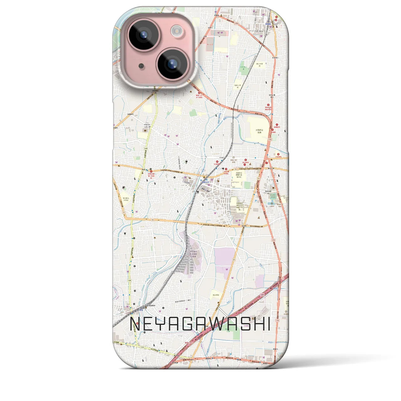 【寝屋川市】地図柄iPhoneケース（バックカバータイプ・ナチュラル）iPhone 15 Plus 用