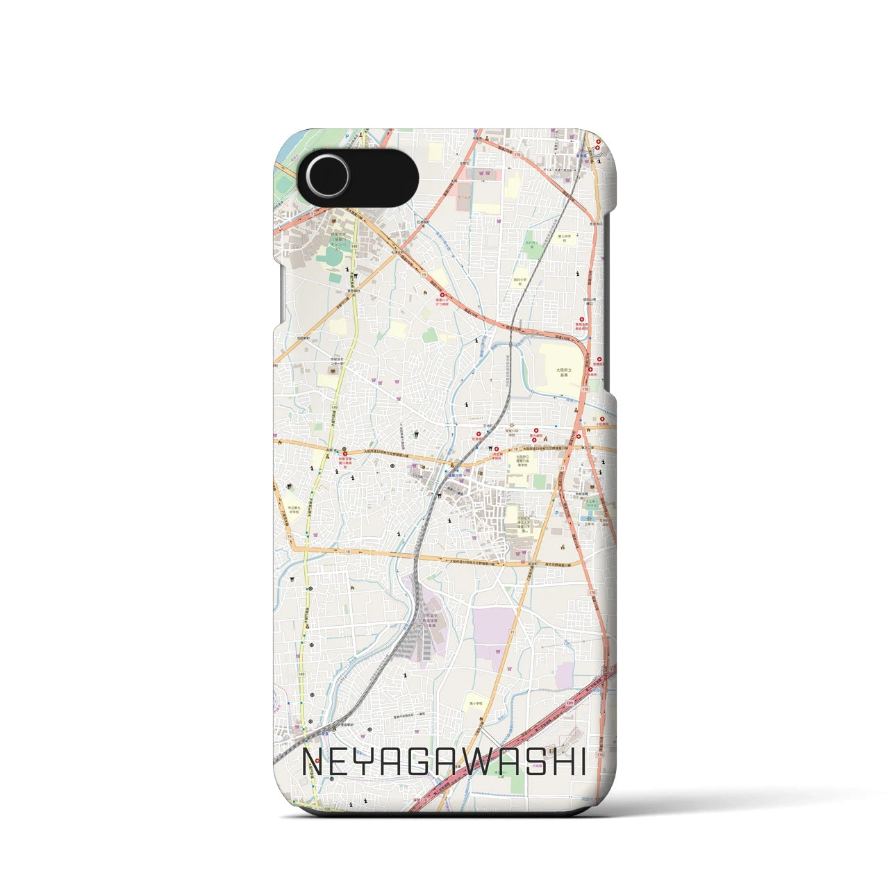 【寝屋川市】地図柄iPhoneケース（バックカバータイプ・ナチュラル）iPhone SE（第3 / 第2世代） / 8 / 7 / 6s / 6 用