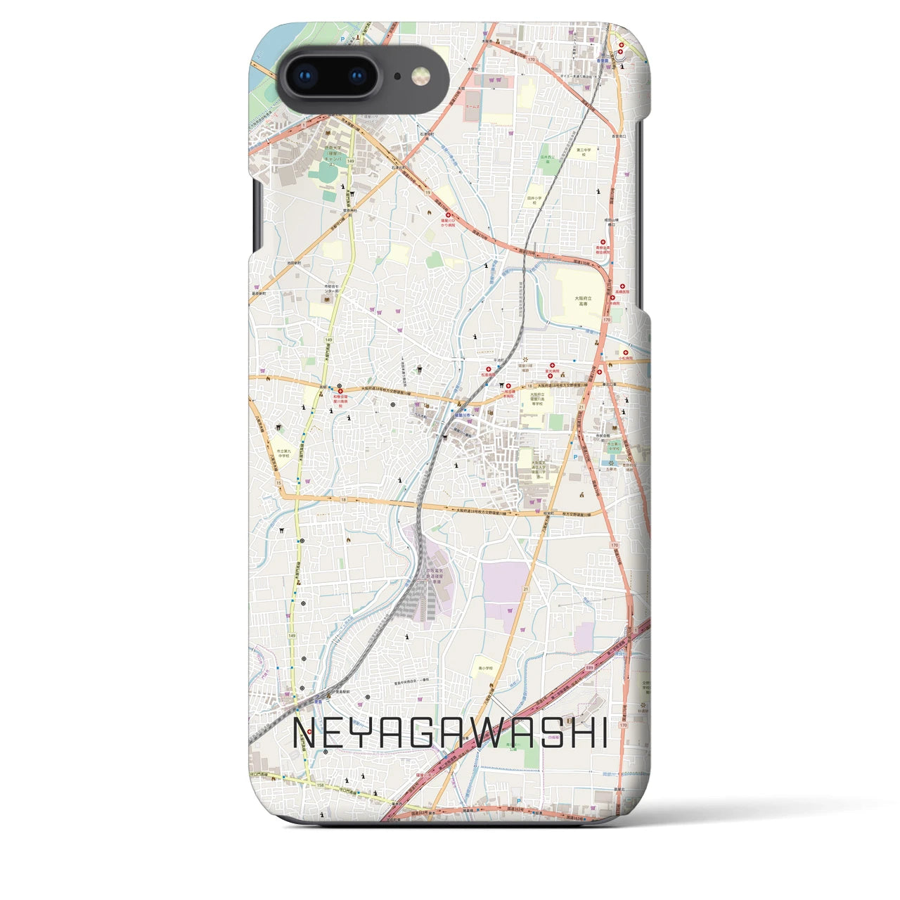【寝屋川市】地図柄iPhoneケース（バックカバータイプ・ナチュラル）iPhone 8Plus /7Plus / 6sPlus / 6Plus 用