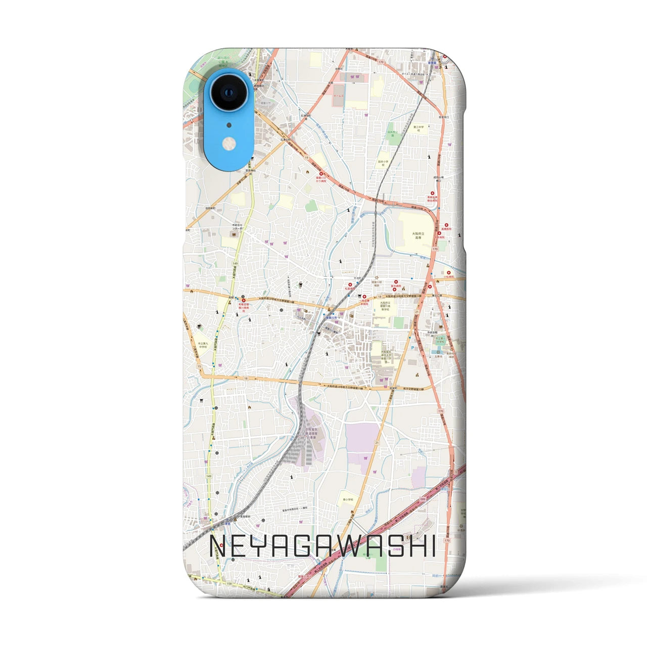 【寝屋川市】地図柄iPhoneケース（バックカバータイプ・ナチュラル）iPhone XR 用