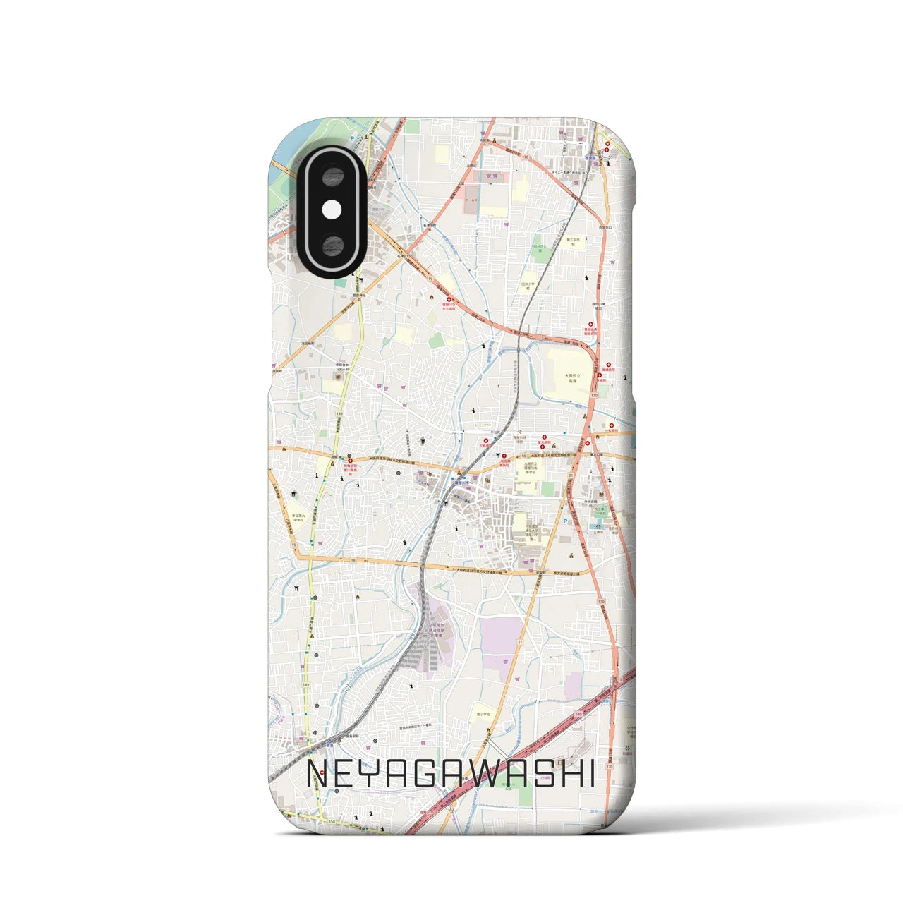 【寝屋川市】地図柄iPhoneケース（バックカバータイプ・ナチュラル）iPhone XS / X 用