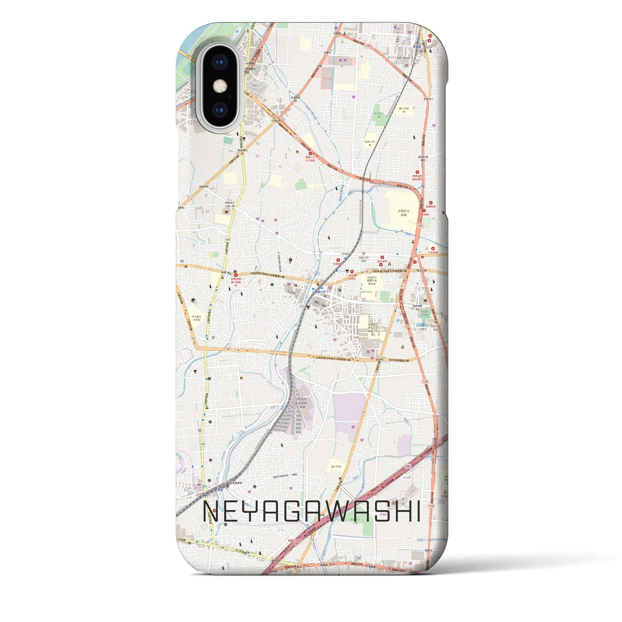 【寝屋川市】地図柄iPhoneケース（バックカバータイプ・ナチュラル）iPhone XS Max 用