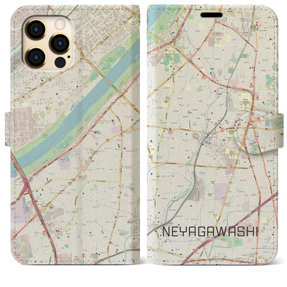 【寝屋川市（大阪府）】地図柄iPhoneケース（手帳タイプ）ナチュラル・iPhone 12 Pro Max 用